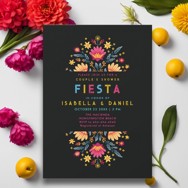 Convite Chá de casamento Rancho Fiesta Russo Coed (rancho mexican wedding couple shower invitation hacienda bright flowers elegant coed fiesta bridal)