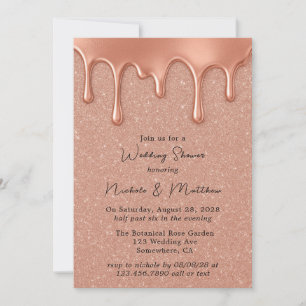 Convite Chá de casamento rosa Dourado Glitter e Drives Met