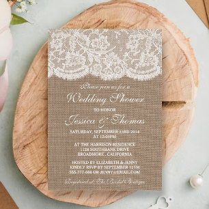 Convite Chá de casamento Rustic Burlap & Vintage White La