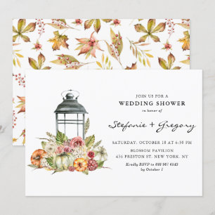 Convite Chá de casamento Rustic Watercolor Fall Lanterna 