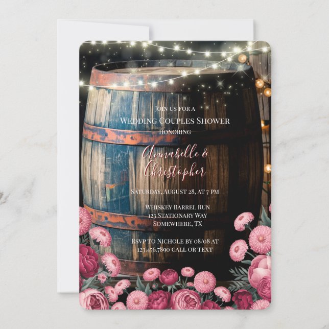Convite Chá de Casamento Rustic Whiskey Barrel (Frente)