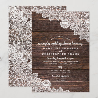 Convite chá de casamento Rústico de casais de Lace e Madei