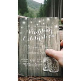 Convite Chá de casamento Rústico Madeira Mason Jar String 
