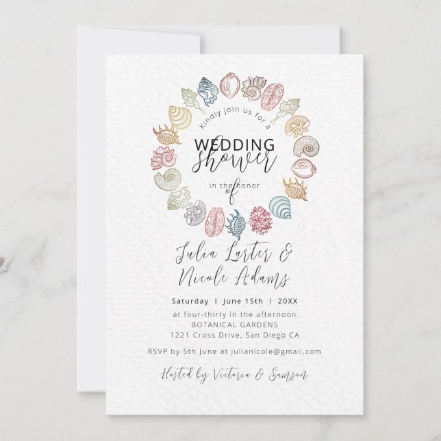 Convite Chá de casamento Simples de Seashell de praia (Frente)