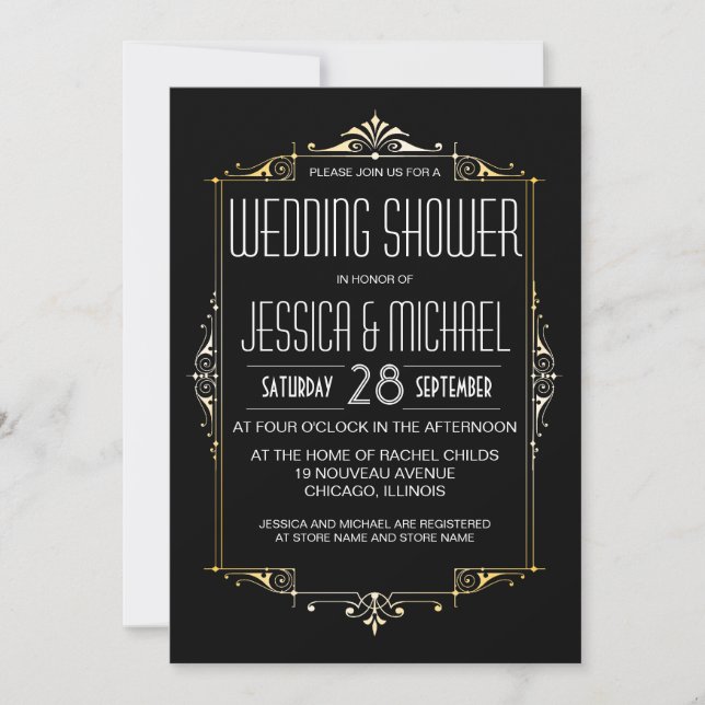 Convite Chá de casamento Tema do Roaring 20 | Art Deco Sty (Frente)