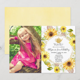 Convite Chá de chá Sunflower para duas fotos de anivers