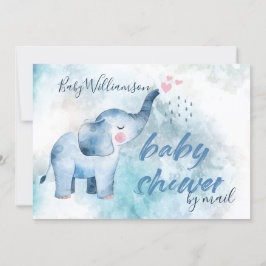 Convite Chá De Cor Azul De Elefante De Bebê Cento Por Corr
