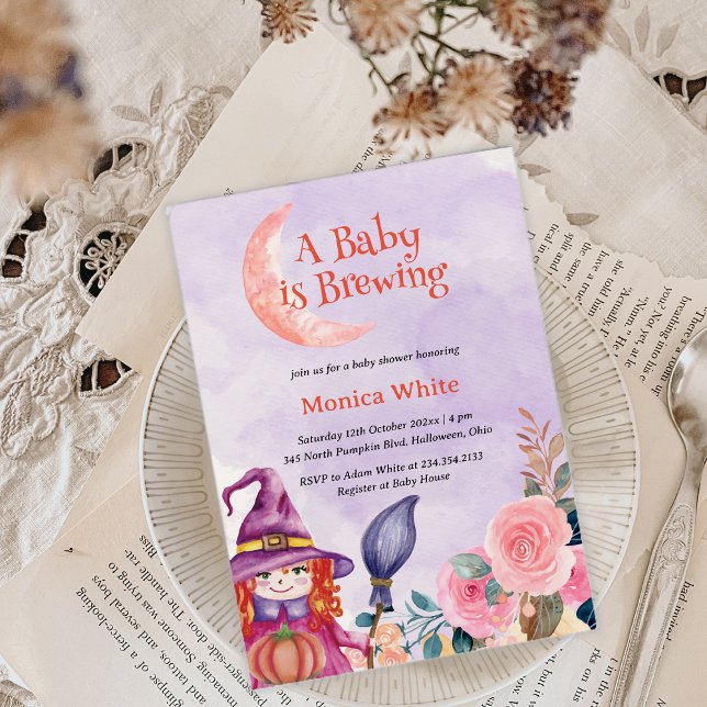 Convite Chá De Criação De Bebês Da Bruxa De Flor Doce Caul (Sweet Flower Witch Cauldron Baby Brewing Shower Invitation)