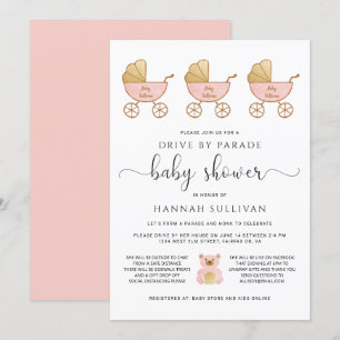 Convite Chá De Drive By Baby Girl  Rosa Carruagem