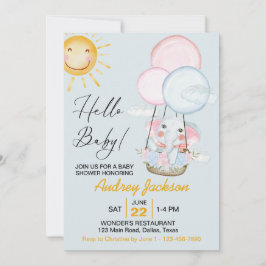 Convite Chá de Elefante Bebê, Cor-de-Rosa e Azul