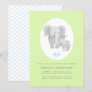 Convite chá de elefante Cinza-mãe e bebê-bebê verde-cl