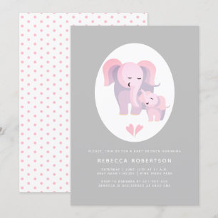 Convite chá de elefante rosa-claro e de menina