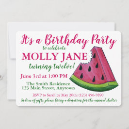 Convite Chá de Festa de aniversário de Melancia Verde Rosa