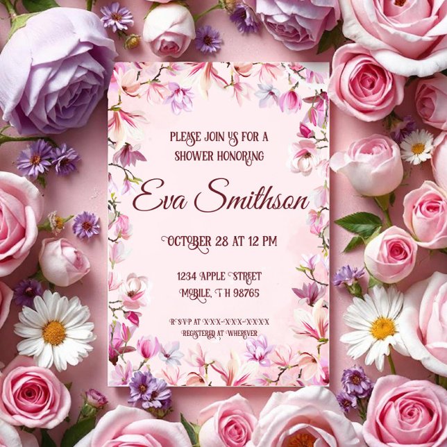 Convite Chá de Flor de Cereja Rosa (Criador carregado)