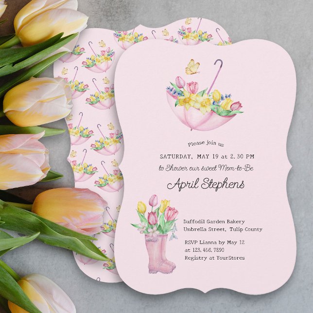 Convite Chá de Flores de Mola Chá de fraldas-a-rosa (Spring Flowers Pink Baby Shower Invitation)
