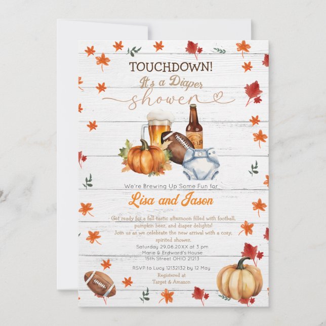 Convite Chá de Fralda de Pumpkin de Futebol de Madeira Bra (Frente)