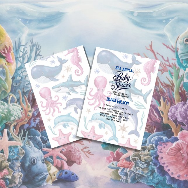 Convite Chá de fraldas7 moderno elegante de aquarela (Criador carregado)