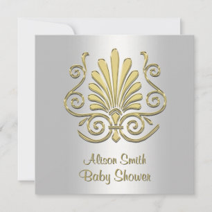 Convite Chá de fraldas 2 da Dourada White Art Deco Damask