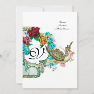 Convite CHÁ DE FRALDAS 3 MONOGRAMA, branco