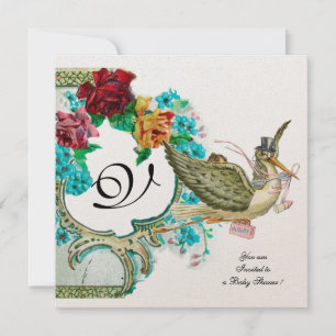 Convite CHÁ DE FRALDAS 3 MONOGRAMA DE ARMAZENAMENTO, metál