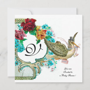 Convite CHÁ DE FRALDAS 3 MONOGRAMAS, branco