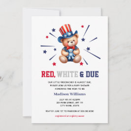 Convite Chá de fraldas 4 De Julho Bear Red White Devido