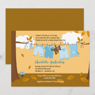 Convite Chá de fraldas 5 x 7 do Autumn Baby Clothesline B