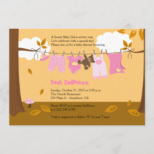 Convite Chá de fraldas 5 x 7 do Autumn Baby Clothline Pin