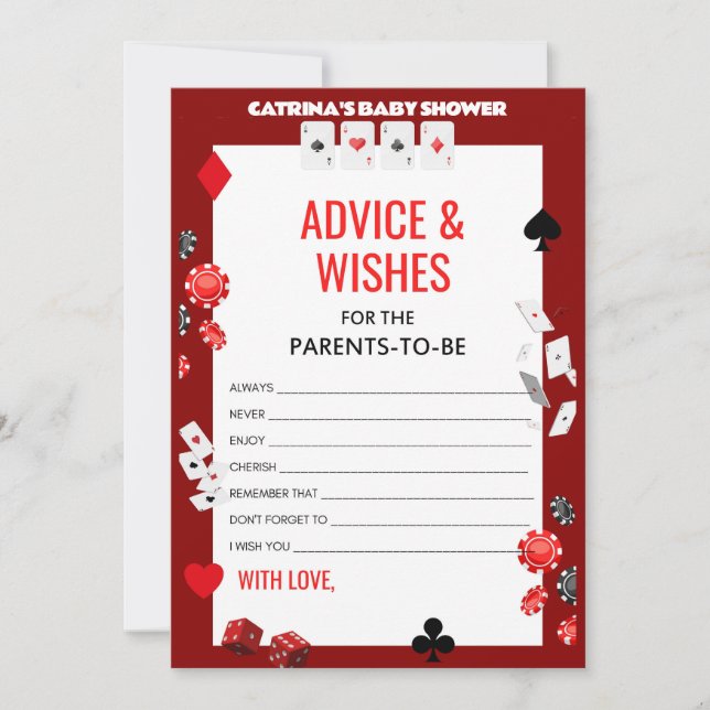 Convite Chá de fraldas Ace Casino - Nome Editável, 5x7 (Frente)