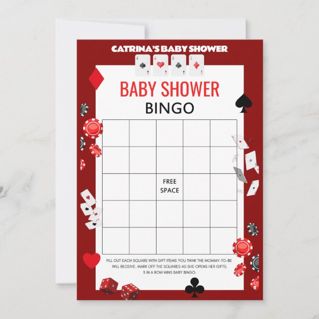 Convite Chá de fraldas Ace Casino - Nome Editável, 5x7 (Frente)