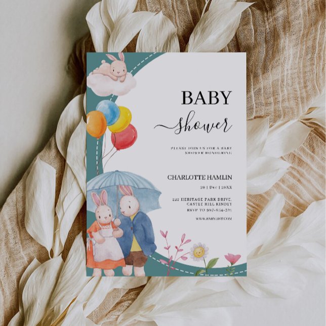 Convite Chá de fraldas Adorável de Animais (Adorable Animals Baby Shower Invitation)