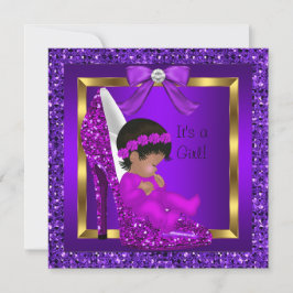 Convite Chá de fraldas Africano-Americano Garota Roxa