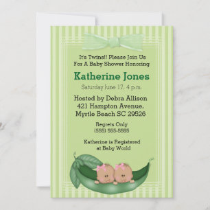 Convite Chá de fraldas Africano-Americano Twin Girls Conv