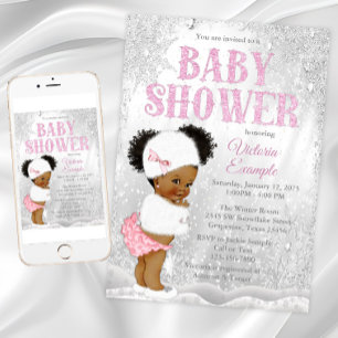Convite Chá de fraldas Afro Puff Girl Winter Wonderland