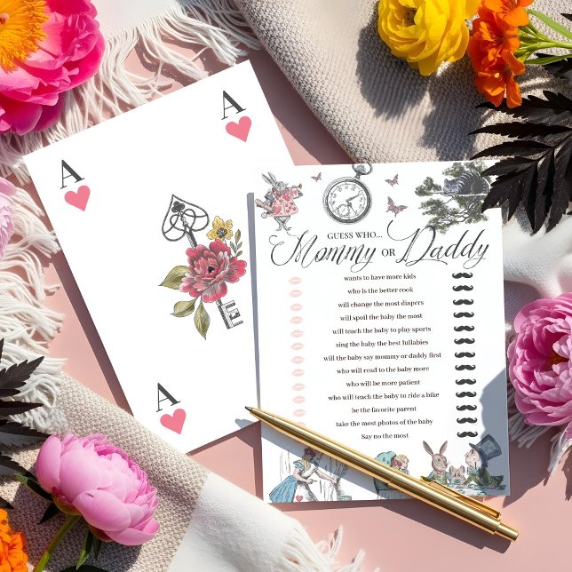 Convite Chá de fraldas Alice no Mundo das Maravilhas Adivi (Baby Shower Alice in Wonderland Fun Guess Who Game Invitation)