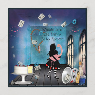 Convite Chá de fraldas Alice & Pink Flamingo Wonderland