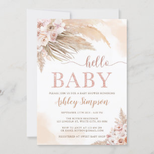 Convite Chá de fraldas Alô Rosa Pampas Grass Boho