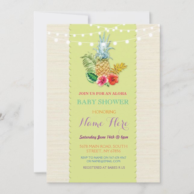 Convite Chá de fraldas Aloha Luau Pineapple Invite (Frente)