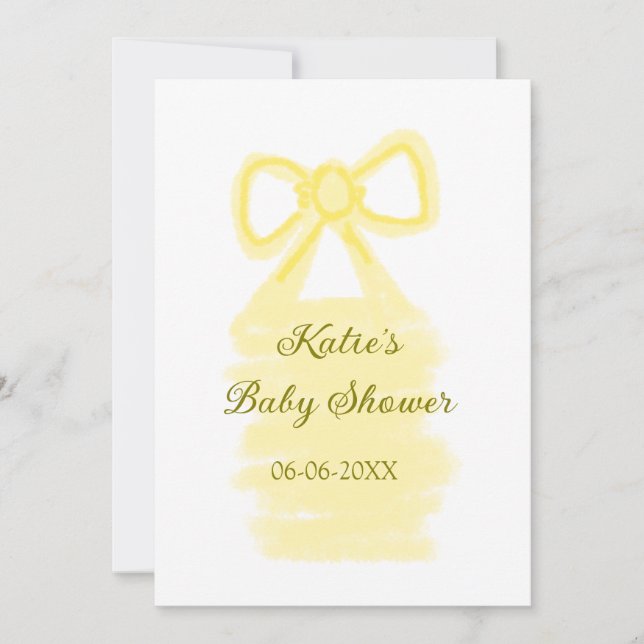 Convite Chá de fraldas amarelo arco aquarela elegante mode (Frente)