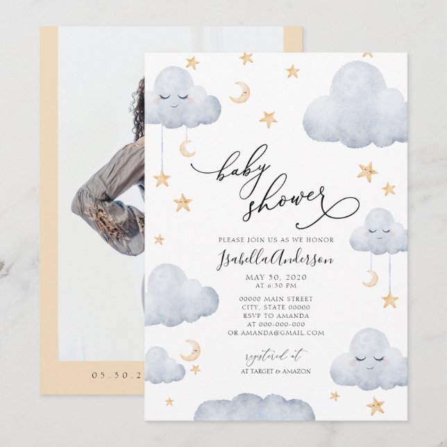 Convite Chá de fraldas Amarelo Azul-Amarelo Torneira Peque (Frente/Verso)