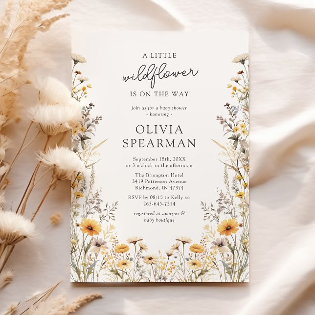 Convite Chá de fraldas Amarelo de Flor Selvagem (Criador carregado)