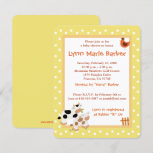 Convite Chá de fraldas Amarelo Fazenda de Vaca de Moo