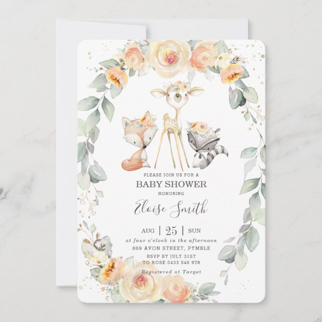 Convite Chá de fraldas Amarelo Floral Amarelo de Madeira (Frente)