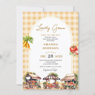 Convite Chá de fraldas Amarelo Gingham Veggies Cultivados 