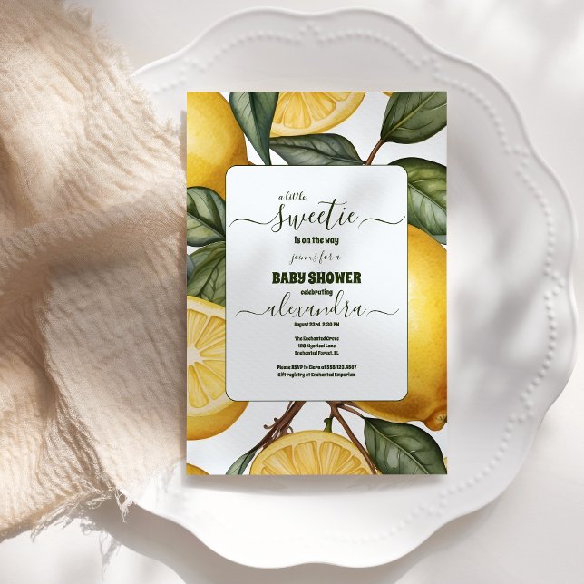 Convite Chá de fraldas amarelo neutro de limão de aquarela (Criador carregado)