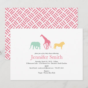 Convite Chá de fraldas animal da menina da silhueta do