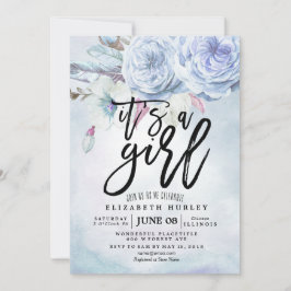 Convite Chá de fraldas Aquarela Flores e Penas Boêmicas