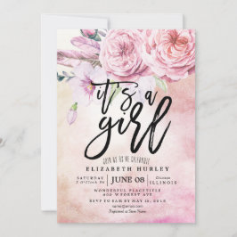 Convite Chá de fraldas Aquarela Flores e Penas Boêmicas