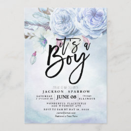 Convite Chá de fraldas Aquarela Flores e Penas Boêmicas