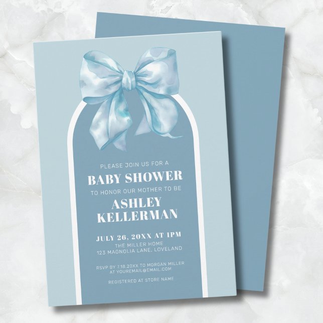 Convite Chá de fraldas Arco Azul (Cute Blue Bow Boy Baby Shower Invitation)